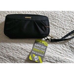 NWT Travelon Black ZIP Wallet Clutch Wristlet With Safe ID RFID Blocking